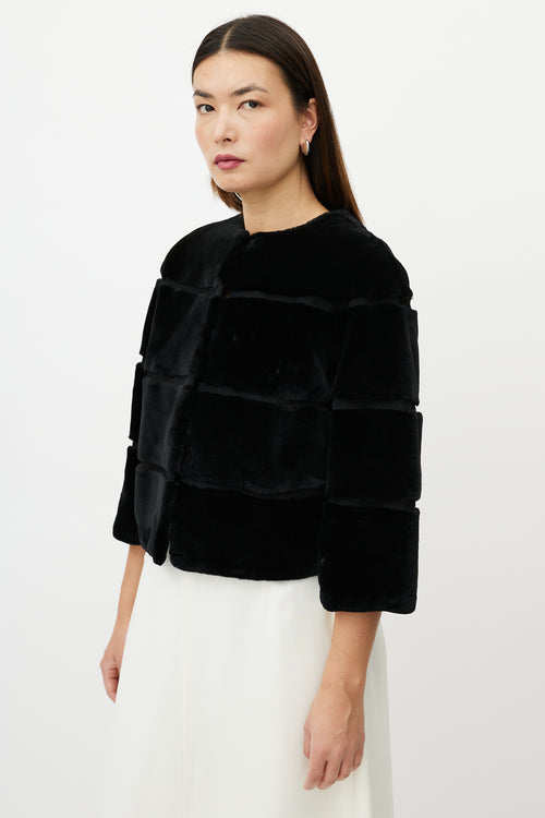 Max Mara Black Striped Fur Cropped Jacket