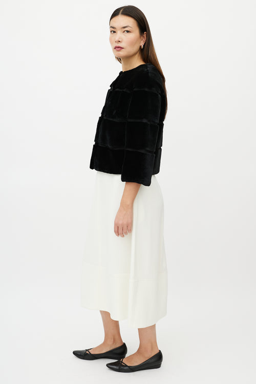 Max Mara Black Striped Fur Cropped Jacket