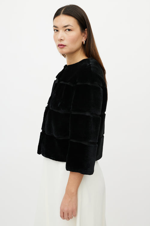 Max Mara Black Striped Fur Cropped Jacket