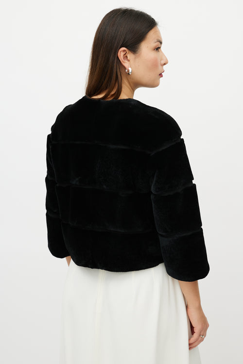 Max Mara Black Striped Fur Cropped Jacket