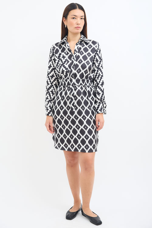 Max Mara White 
Black Silk Printed Shirt Dress