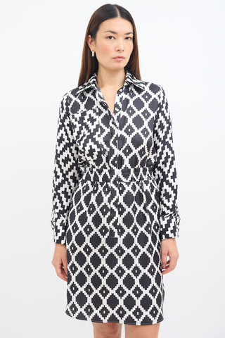 Max Mara White 
Black Silk Printed Shirt Dress