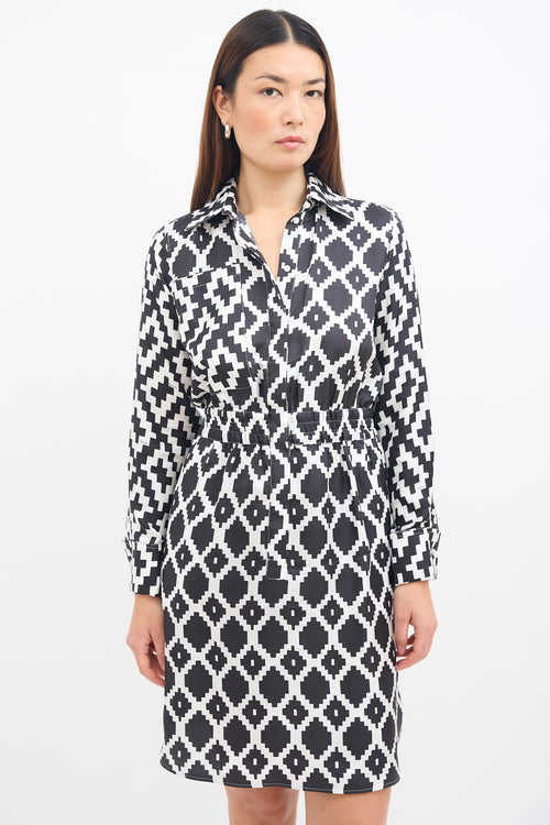 Max Mara White 
Black Silk Printed Shirt Dress