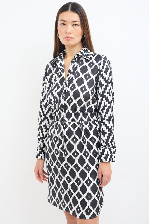 Max Mara White 
Black Silk Printed Shirt Dress