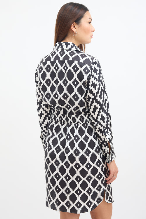 Max Mara White 
Black Silk Printed Shirt Dress