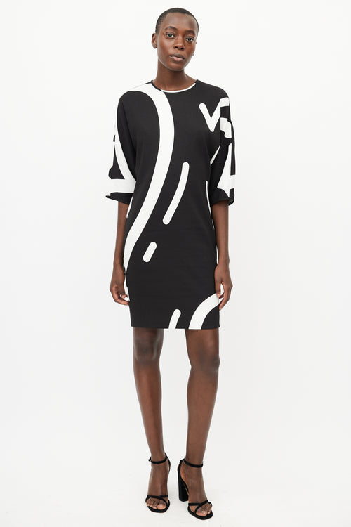 Max Mara Black 
White Print Dress