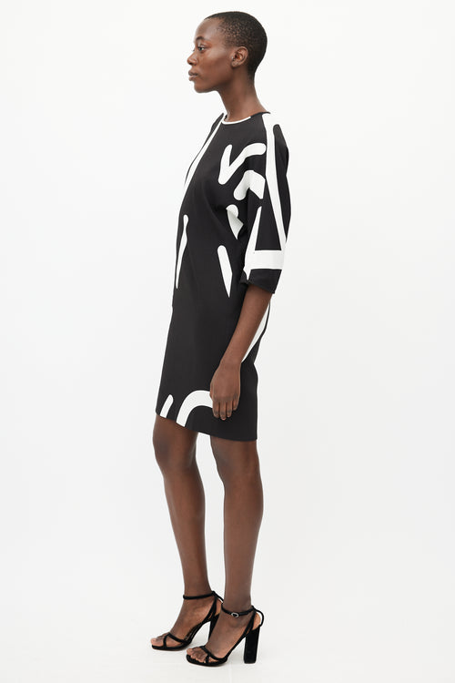 Max Mara Black 
White Print Dress