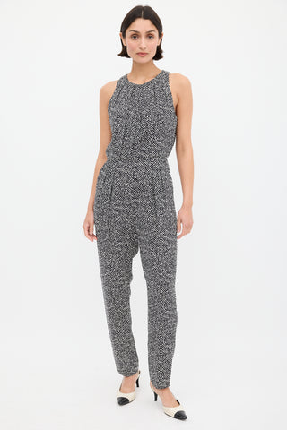 Max Mara Black 
White Printed Sleeveless Jumpsuit