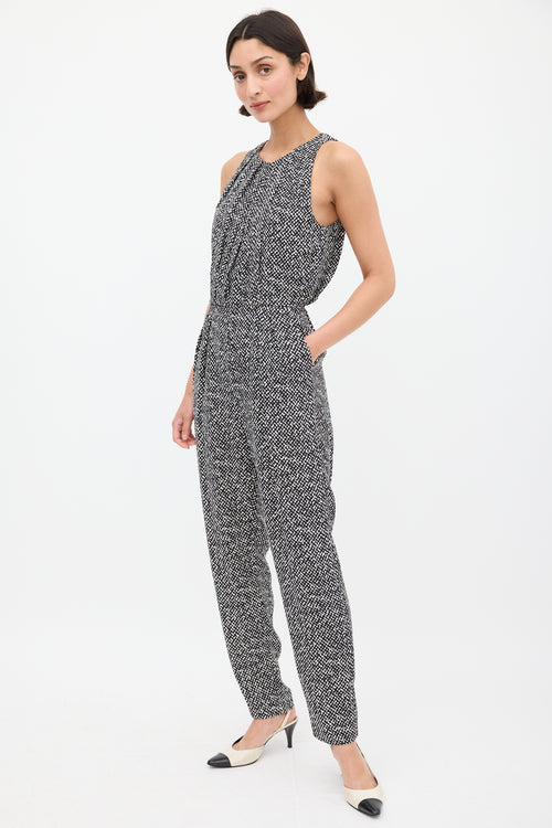 Max Mara Black 
White Printed Sleeveless Jumpsuit