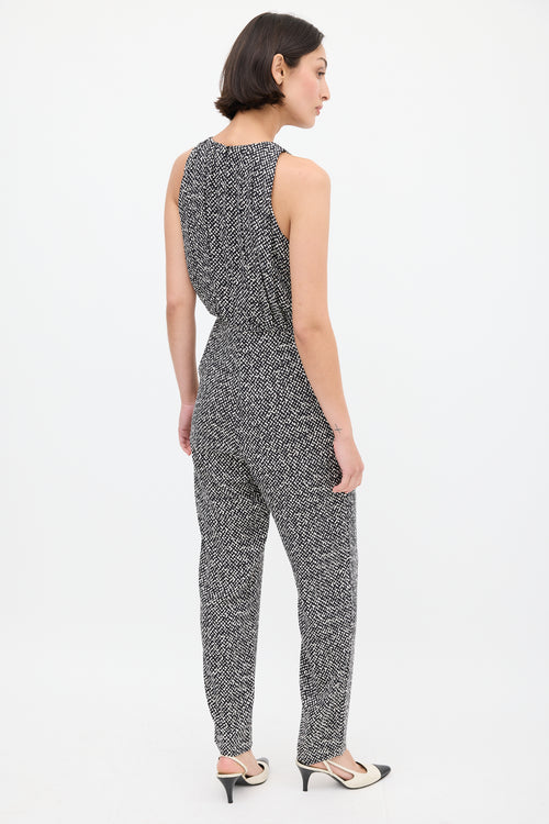 Max Mara Black 
White Printed Sleeveless Jumpsuit