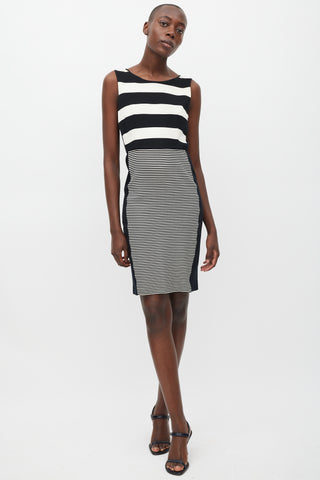 Max Mara Black 
White Striped Sheath Dress