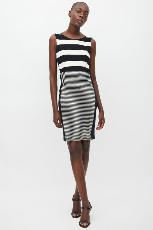 Max Mara Black 
White Striped Sheath Dress