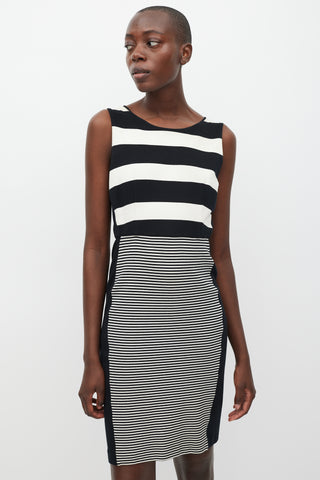 Max Mara Black 
White Striped Sheath Dress