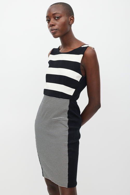 Max Mara Black 
White Striped Sheath Dress