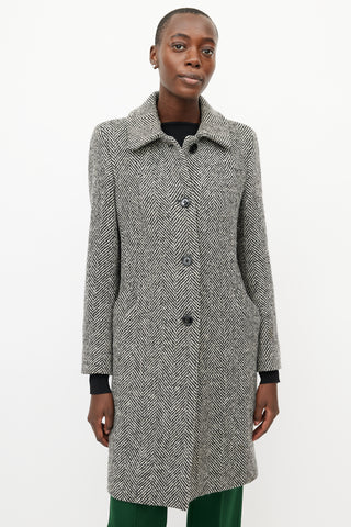 Max Mara Black 
White Tweed Coat