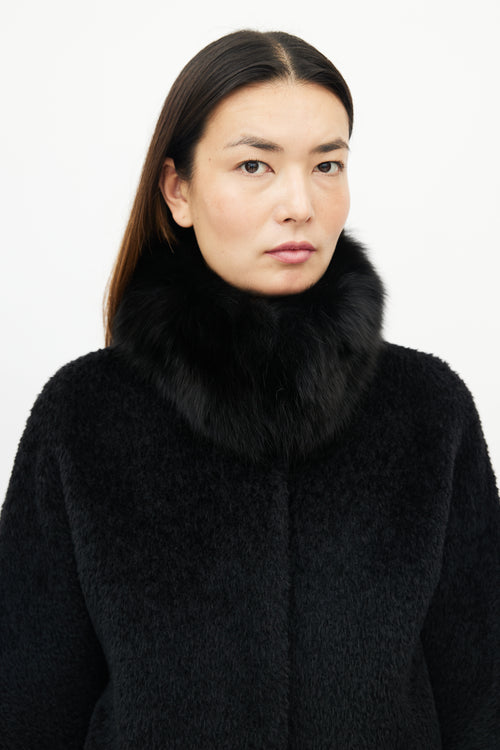 Max Mara Black Wool Blend Fur Collar Coat