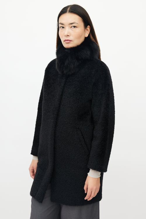 Max Mara Black Wool Blend Fur Collar Coat