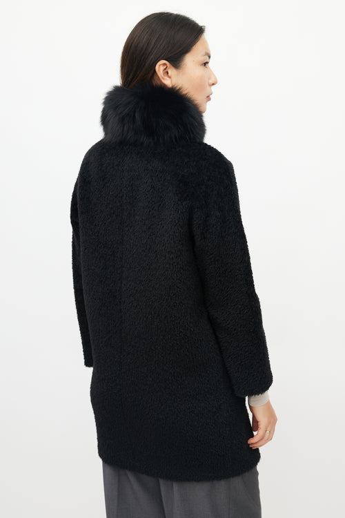 Max Mara Black Wool Blend Fur Collar Coat