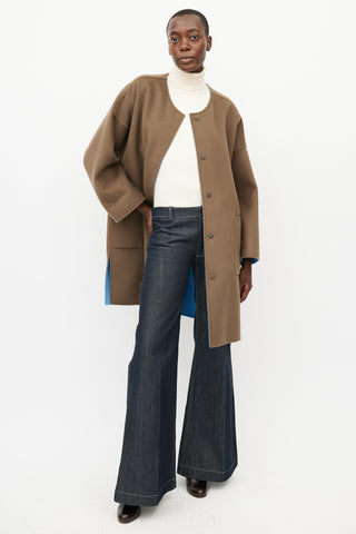 Max Mara Blue 
Brown Reversible Wool Coat