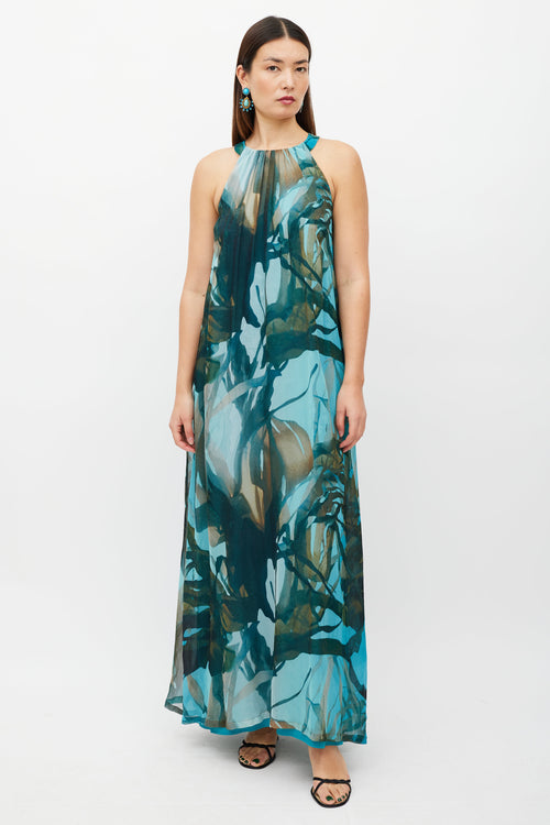 Max Mara Blue 
Multicolour Silk Belted Dress