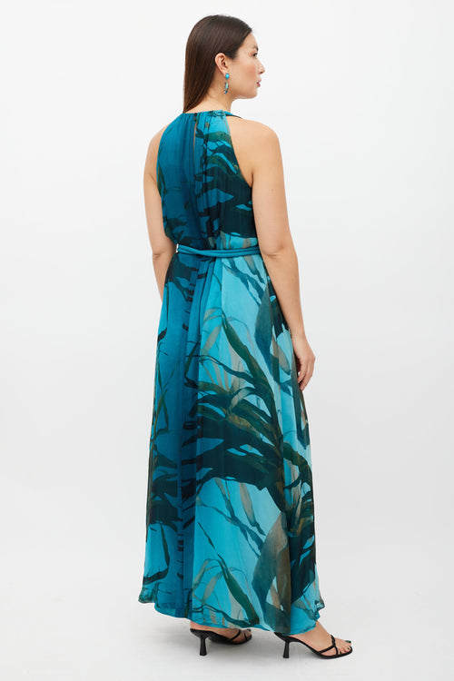 Max Mara Blue 
Multicolour Silk Belted Dress