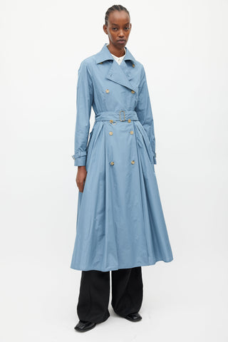 Max Mara Blue Nylon A-Line Belted Trench Coat