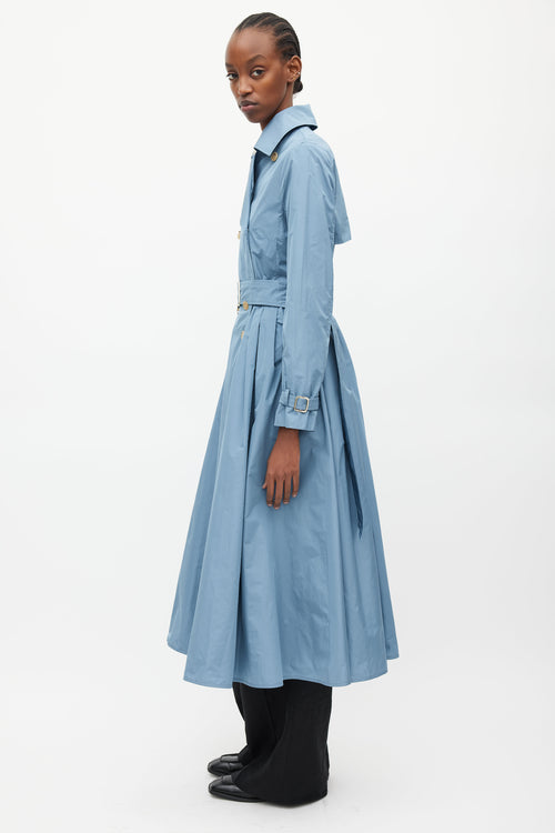 Max Mara Blue Nylon A-Line Belted Trench Coat