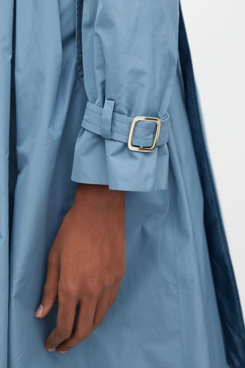 Max Mara Blue Nylon A-Line Belted Trench Coat