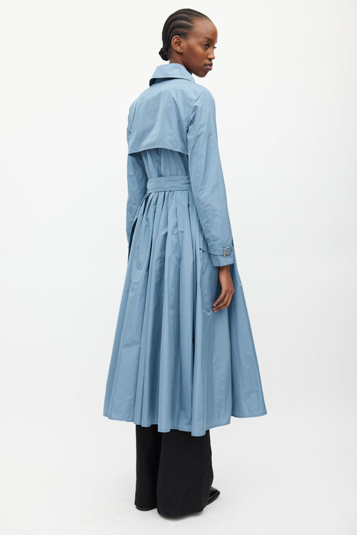 Max Mara Blue Nylon A-Line Belted Trench Coat