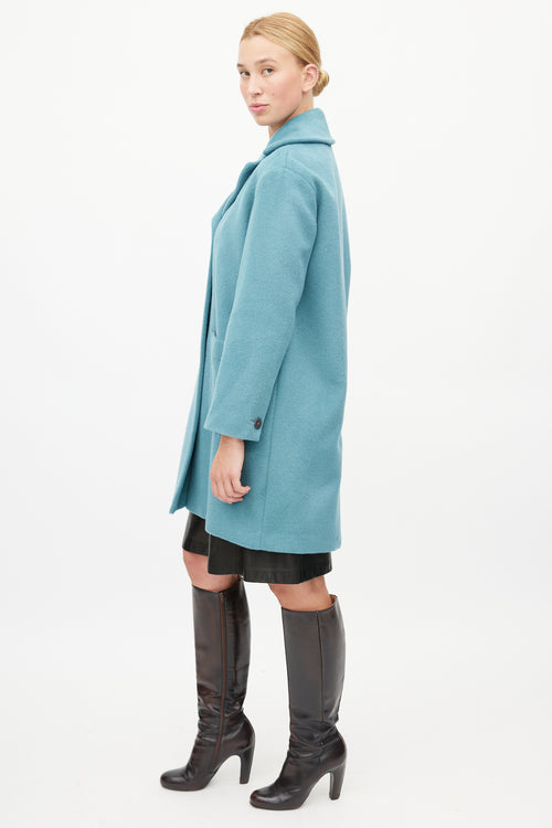 Max Mara Blue Textured Wool Coat