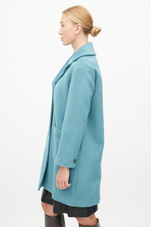 Max Mara Blue Textured Wool Coat