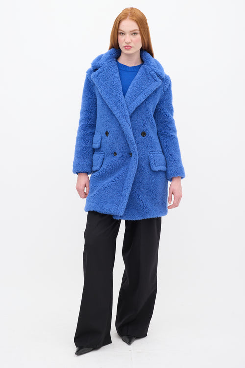 Max Mara Blue Wool Double Breasted Teddy Coat