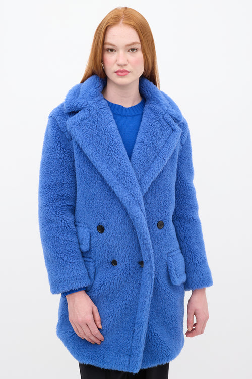 Max Mara Blue Wool Double Breasted Teddy Coat