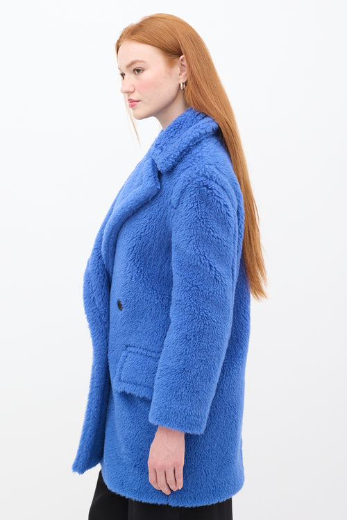 Max Mara Blue Wool Double Breasted Teddy Coat