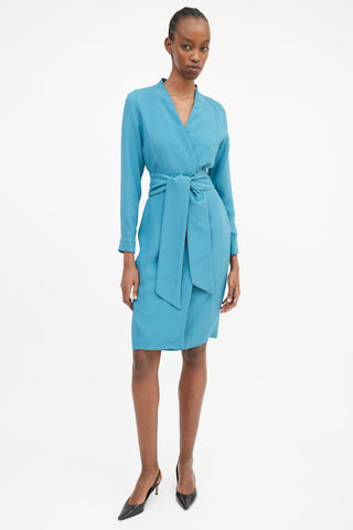 Max Mara Blue Wrap Front Belted Dress