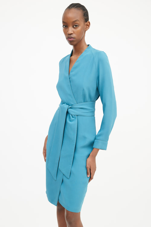 Max Mara Blue Wrap Front Belted Dress