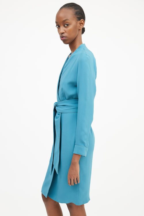 Max Mara Blue Wrap Front Belted Dress