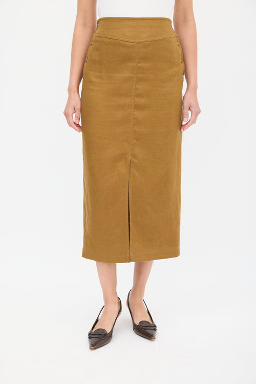 Max Mara Brown Linen Buttoned Midi Skirt