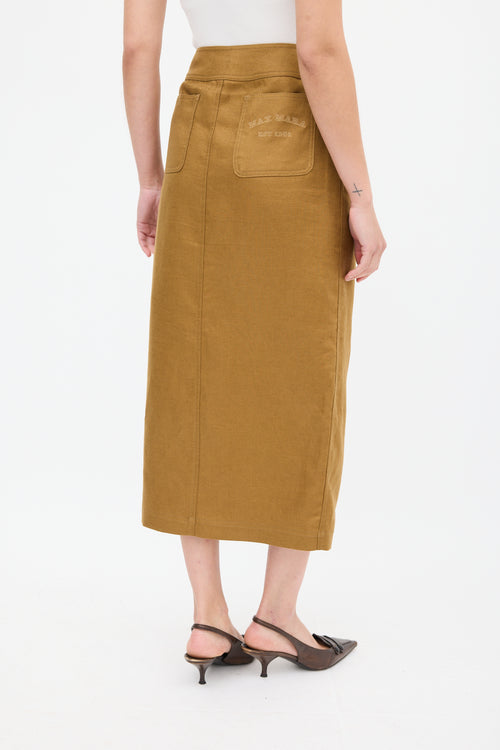 Max Mara Brown Linen Buttoned Midi Skirt