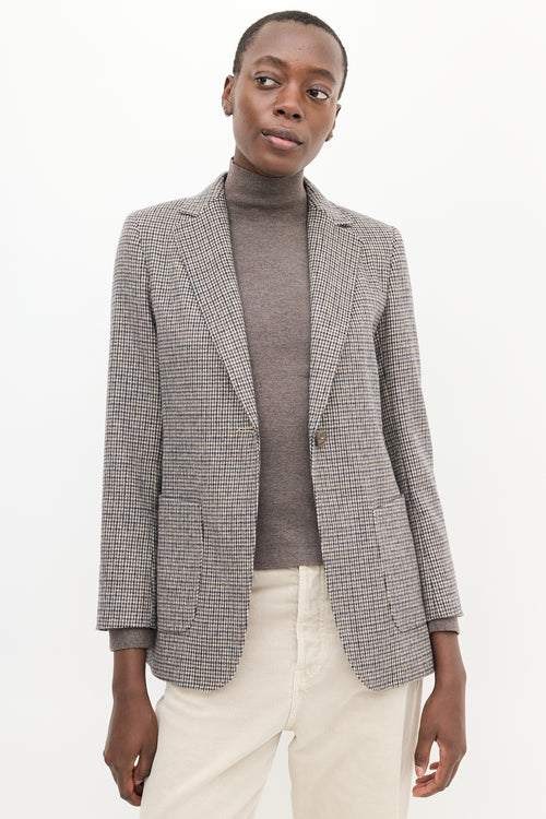 Max Mara Brown 
Navy Wool Houndstooth Blazer