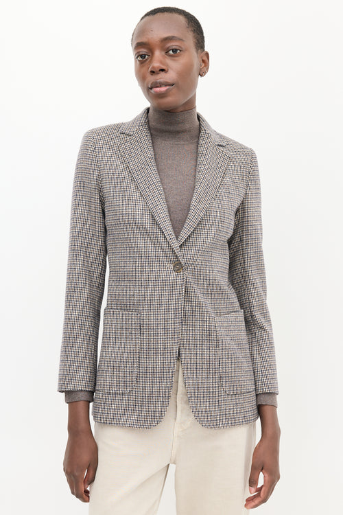 Max Mara Brown 
Navy Wool Houndstooth Blazer