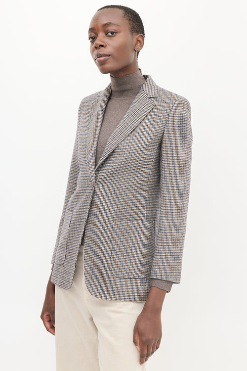 Max Mara Brown 
Navy Wool Houndstooth Blazer