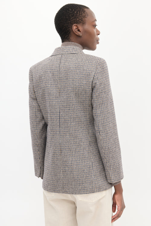 Max Mara Brown 
Navy Wool Houndstooth Blazer