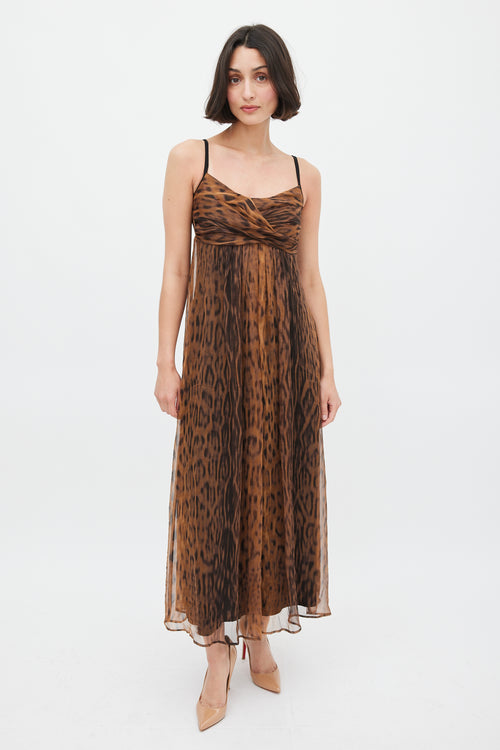 Max Mara Brown Printed Sheer Empire Waist Midi Dress