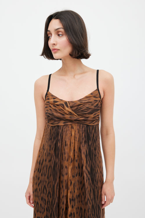 Max Mara Brown Printed Sheer Empire Waist Midi Dress