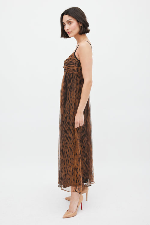 Max Mara Brown Printed Sheer Empire Waist Midi Dress