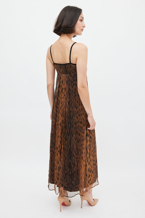 Max Mara Brown Printed Sheer Empire Waist Midi Dress