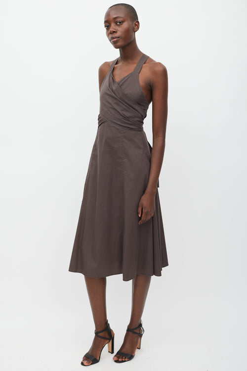 Max Mara Brown Tie Front A-Line Dress