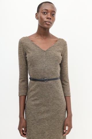 Max Mara Brown V-Neck Belted Midi Dress