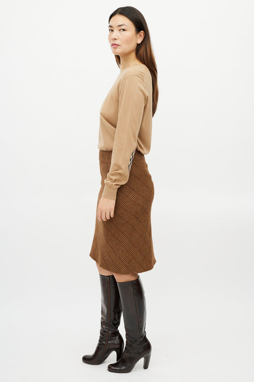 Max Mara Brown Wool Glencheck Skirt